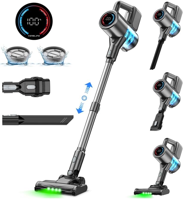 VersLife Cordless Vacuum Cleaner, 500W/40KPA Lightweight Stick Vacuum up to 40 mins Runtime, LED Display and Green Headlights, 6-Stages Filtration, Self-Standing Vacuum for Home Hard Floor, Carpet and Pet Hair - Image 1
